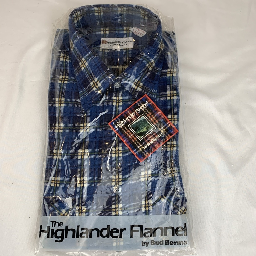 The‎ Highlander Flannel By Bud Berma Men's Shirt Med Blue NIP